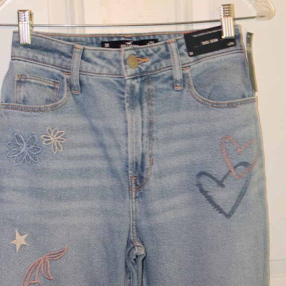 Hollister Jeans Women size W25 Inseam 31 1/2 Ultra High-Rise Dad Blue Loose Fit - Picture 4 of 7